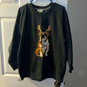 size medium charcoal grey xmas bulldog crew neck